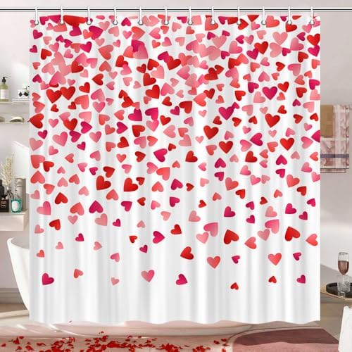 JAWO Valentines Falling Red Heart Shower Curtain Set 70x70 inch