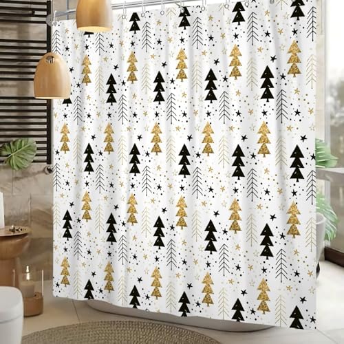 Boho Christmas Tree Shower Curtain with 12 Hooks