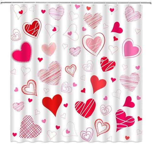 Romantic Valentines Day Shower Curtain Set with Heart Design