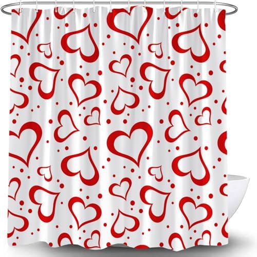 Romantic Valentines Love Heart Heavy Duty Showers Red Heart Polka Dots
