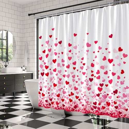 Red Pink Love Valentines Day Heart Shower Curtain