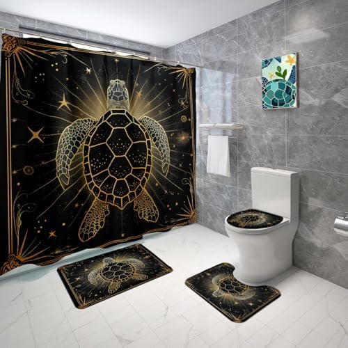 JPSBJWJ Sea Turtle Shower Curtain Set with 4 Pieces
