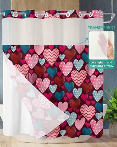 Anzona No Hook Shower Curtains Heart and Love Design