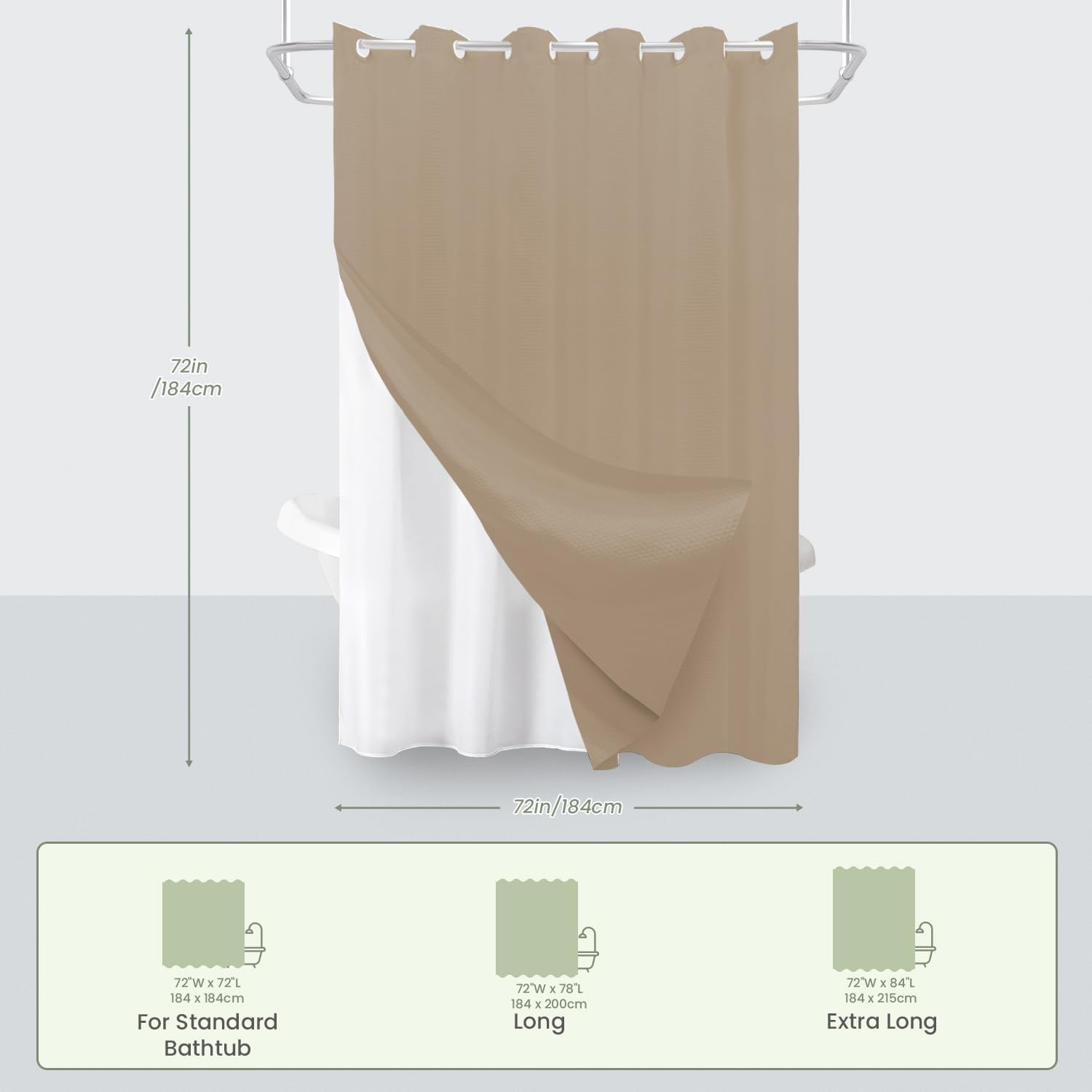 Easy Set No-Hook Waffle Washable Shower Curtain Set