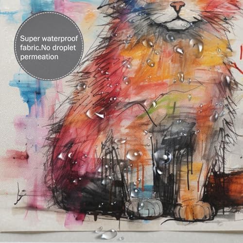 Cute Cat Shower Curtain Set with 12 Hooks 72x72in