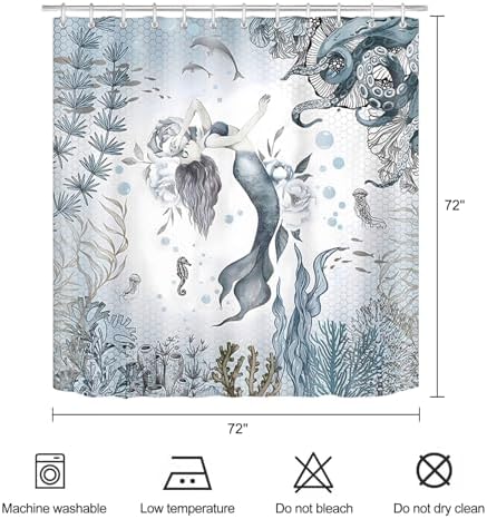 ZCHOMI Ocean-Theme Mermaid Bath Curtain 72x72 inch Perfect for Your Bathroom