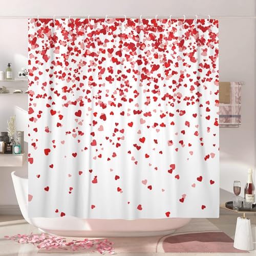 Perfect Valentines Day Shower Curtain Red Heart Design 72x72