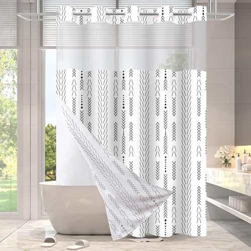 Sleek Bohemian Shower Curtain Set with No Hook Design for Modern Bathroom
