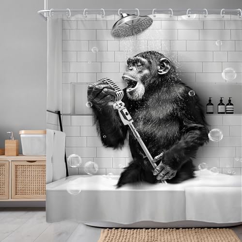 Newsely Monkey Inflatable Bath Shower Curtain 72x72 Waterproof Animal Print Expandable Set