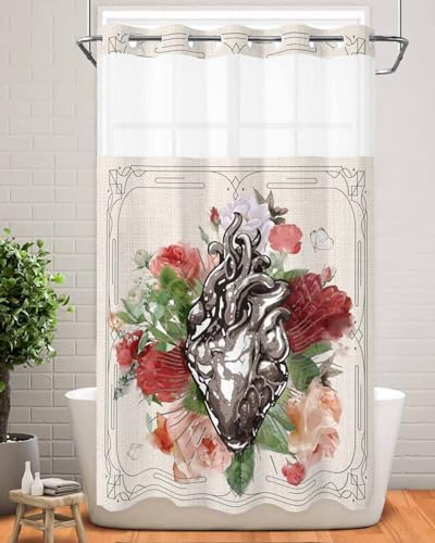 No Hook Botanical Heart Shower Curtain Set 54x78