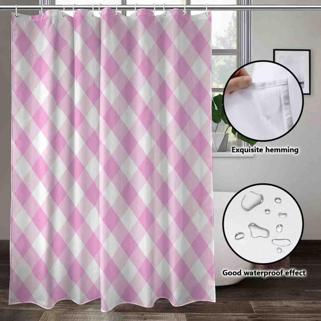 VISALUNA 12-Hook Checkered Shower Curtain Set for Bathroom