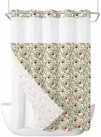 Art Deco Hotel Style Green Fruit No Hooks Shower Curtain Set 60x72