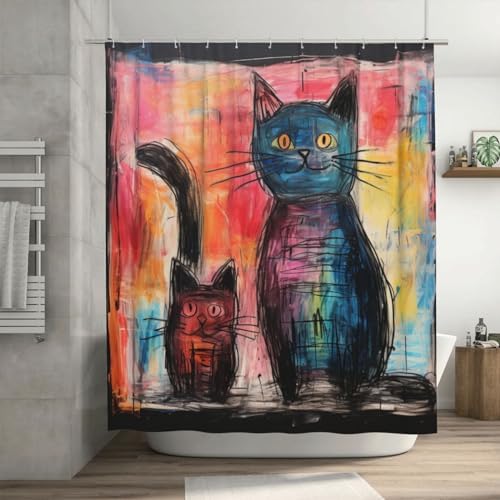 Crazy-Cut Cat Bohemian-Shaped Shower Curtain Set with 12 Hooks