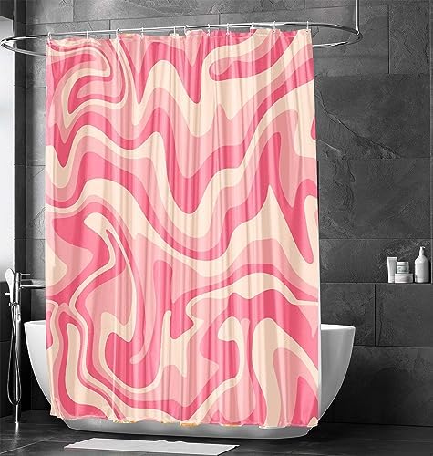 Aesthetic 70s Abstract Wavy Swirl Shower Curtain - Sage Pink
