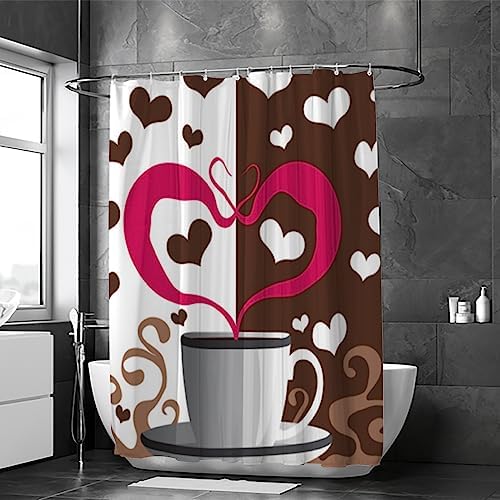 Hapuxt Shower Curtain with 12 Hooks Coffee Heart Love Design 60x72in