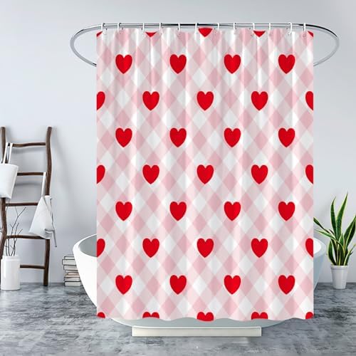 Sweet Heart Bathroom Curtain with Falling Love Balloons Perfect for Valentines Day