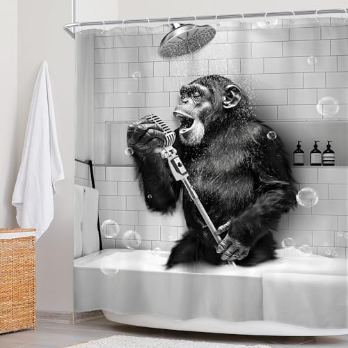 Newsely Monkey Inflatable Bath Shower Curtain 72x72 Waterproof Animal Print Expandable Set
