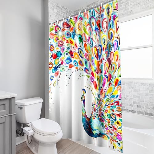 Vimorco Watercolor Peacock Shower Curtain