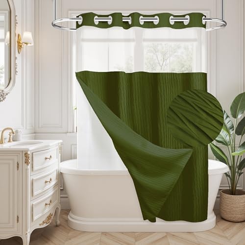HONCO DIRECT Crumpled Olive Green Shower Curtain