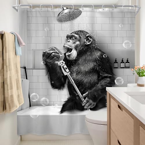 Newsely Monkey Inflatable Bath Shower Curtain 72x72 Waterproof Animal Print Expandable Set