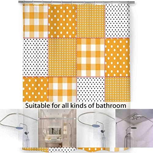 Vismamental Yellow White Patchwork Shower Curtain Set for Home Hotel Use