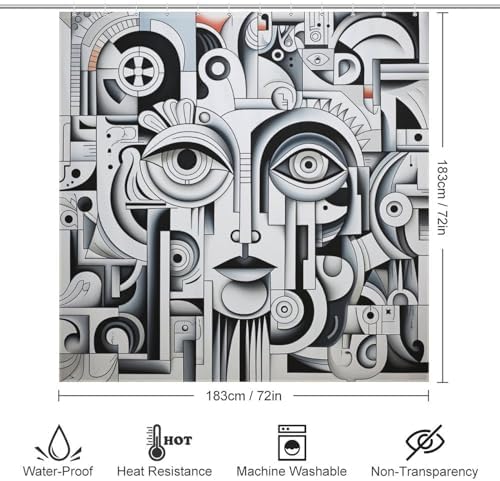 Abstract Face Boho Shower Curtain Set72x72 in