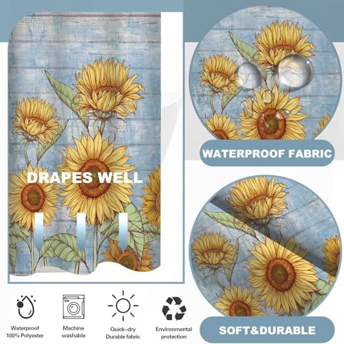 Sunflower Farmhouse Bath Curtain No Hook Design 71x74