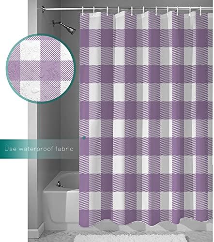 TocaHome 60x72in Purple and White Tartar Plaid Waterproof Shower Curtain Set