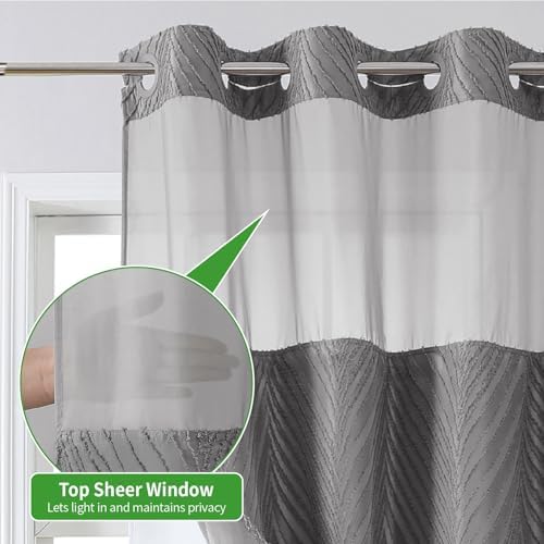 Together Bath Grey no Hook Shower Curtain Set Boho Style