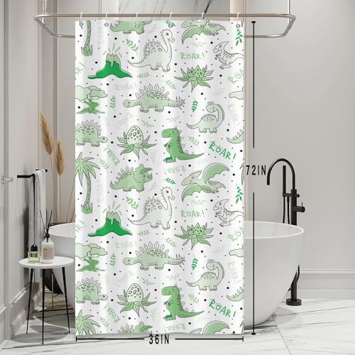 Baocicco Cute Cartoon Dinosaur Shower Curtain Set Green Animals Plants 36x72 Inches