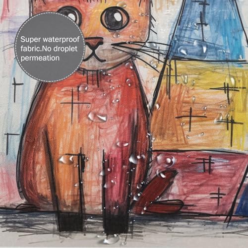 Cute Cat Shower Curtain Crayon Drawing Boho Set for Kids 72x72in