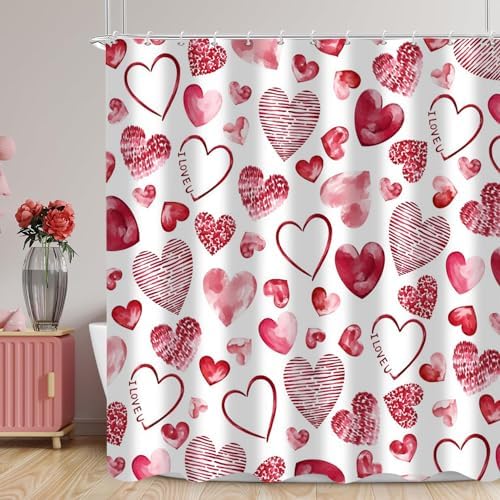 Lush Valentines Day Shower Curtain Red Pink Hearts Waterproof Durable 72x72 inches