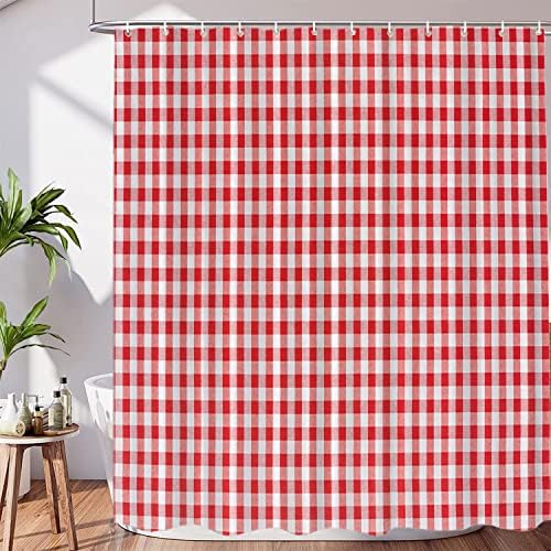 BaoNews Red White Checkered Shower Curtain Set