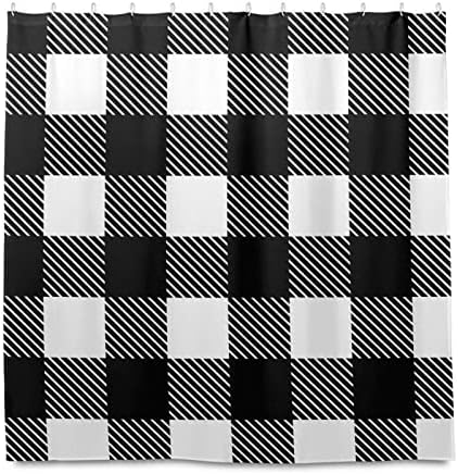 Susiyo - Waterproof Machine Washable Black White Tartan Plaid Bathroom Shower Curtain with Hooks