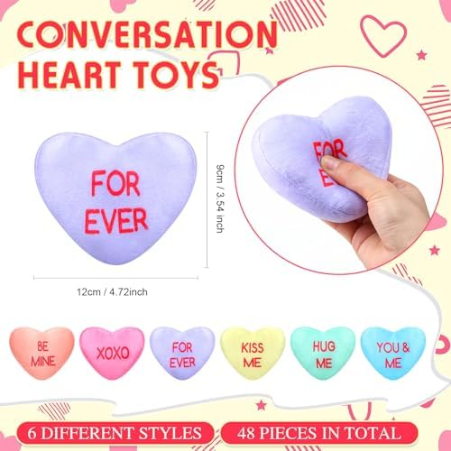 PullCrease 48 Pcs Conversation Heart Plush Pillow for Valentines Day