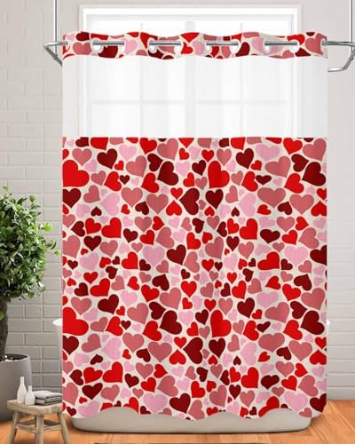Valentines Red Pink Heart Shower Curtain Set