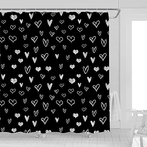 Black White Heart Shower Curtain