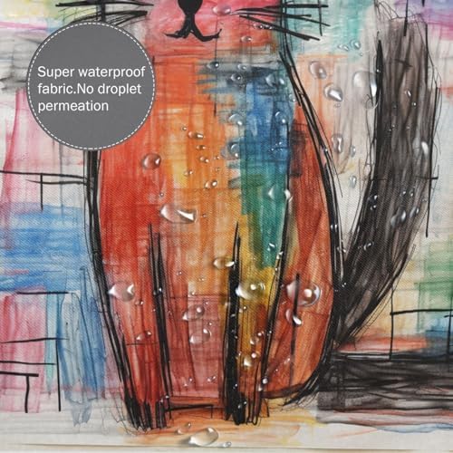 DAOWANGZUO Cute Cat Boho Drawing Shower Curtain Set