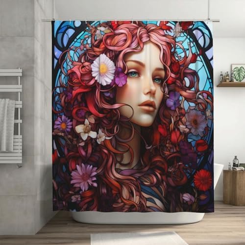 DAOWANGZUO Long Hair Girl Blue Glass Art shower curtain set