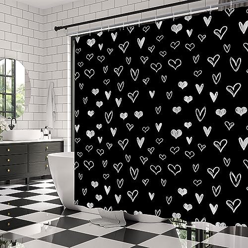 Black White Heart Shower Curtain