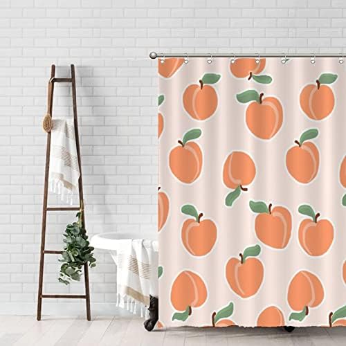 Cute Fruit Shower Curtains 59 x 71 Peach Modern Set with Hooks