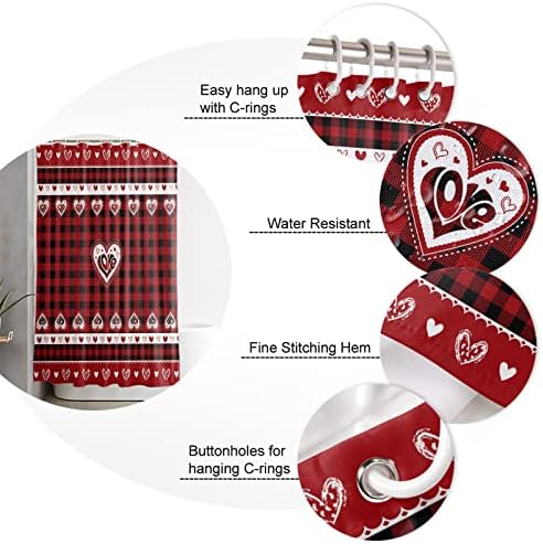 Heart Red Buffalo Check Shower Curtain