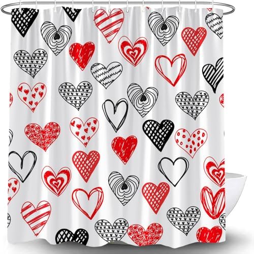 Valentine Heart Shower Curtain Red Black Abstract Design