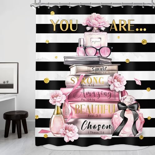 Elegant shower curtain set with modern quotes
