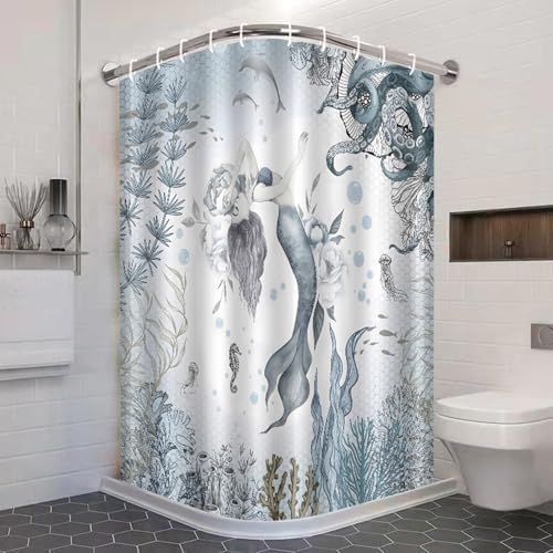 ZCHOMI Ocean-Theme Mermaid Bath Curtain 72x72 inch Perfect for Your Bathroom