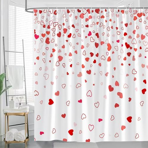JONSEQIN Valentines Day Shower Curtain Red Heart 70x70 Inch with Hooks