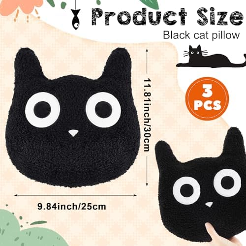3 Pcs Black Cat Throw Pillow Plush Filling Full Lamb