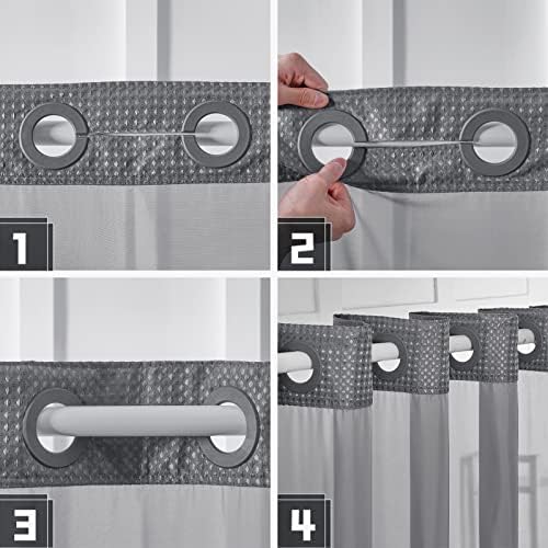 Furlinic No-Hook Waffle Weave Carpeted Shower Curtain Set