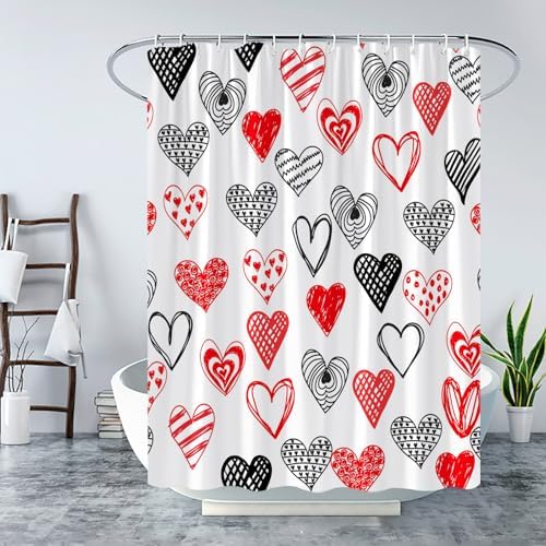 Valentine Heart Shower Curtain Red Black Abstract Design