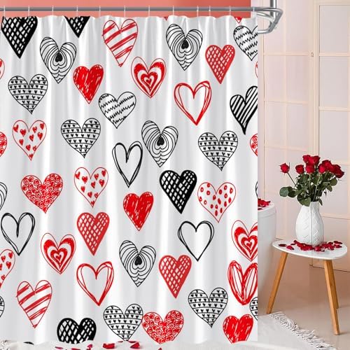 Valentine Heart Shower Curtain Red Black Abstract Design